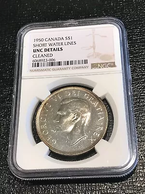 Ngc Unc Details 1950 Canada Swl Short Water Lines One Dollar Silver Coin-jul450 • $39.74