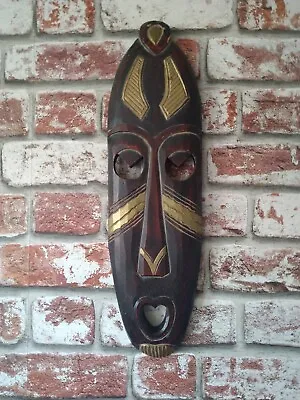 £4.99 • Buy Vintage Hand Carved Wooden African Tribal Art Wall Hanging Mask 20 