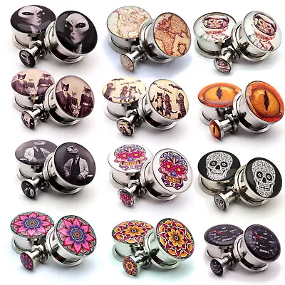 Pair Of Screw On Picture Plugs Gauges Choose Size And Style 16g Thru 1 Inch  • $13.49