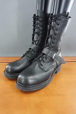 Vintage Double H Shoes Mens 11 EE Black Leather 10  Side Zip Jump Combat Boots • $89.84