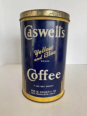 Vintage Caswell's Coffee Tin Can 3 Lb. Geo W. Caswell Co. San Francisco CA • $44.95