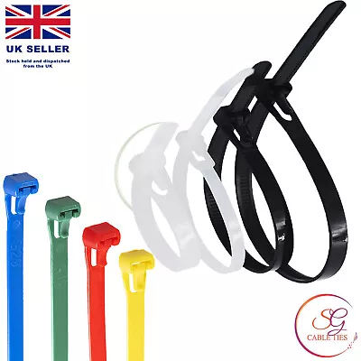 Releasable /Reusable Cable Ties 7.6mm Black Natural Coloured Nylon Zip Tie Wraps • £2.19