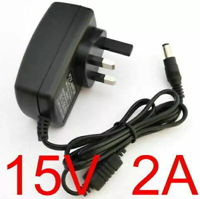 DC 15V2A AC Power Supply Adapter Converter Wall Charger UK Plug W 5.5x2.5mm Port • £6.59