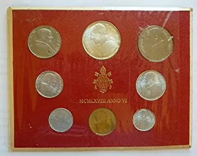 1968 VATICAN - OFFICIAL MINT BU SET (8) W/ SILVER 500 LIRE - POPE PAUL VI • $34.99