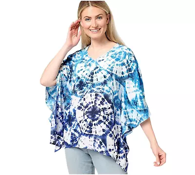 Belle By Kim Gravel Woven Aloha Poncho Blue Lagoon 5X A596081 • $21.60