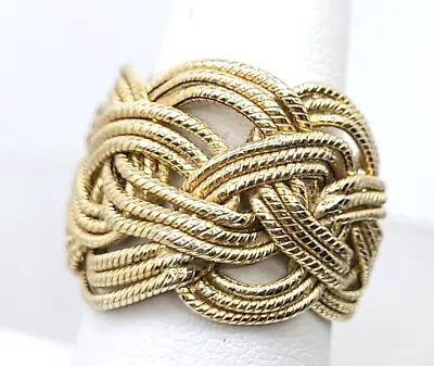 Vintage OT Turkey Gold Plated Sterling Silver 925 Braided Weave Wide Ring Size 7 • $24.99