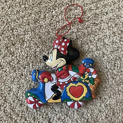 Disney's Minnie Mouse 2000 Candy Cane Scooter Motorcycle Christmas Tin Ornament • £9.62