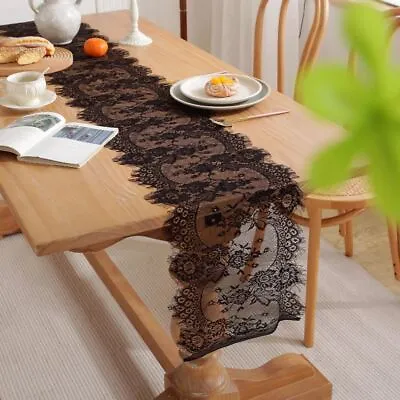 Embroidered Floral Lace Table Runner White/ Black Wedding Dining Table Decor • £4.73