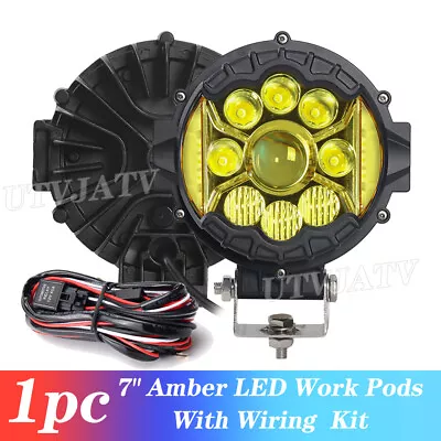 7 Inch LED Work Light 80W Round Amber Driving Fog Lamp Spot DRL Offroad W/Wire • $35.14