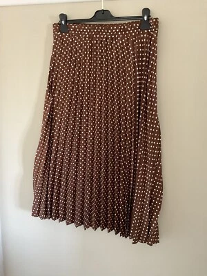 £3.20 • Buy George Size 14 Long Brown Polka Dot Pleated Skirt Elastic Waist Polyester 