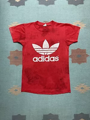 Vintage 1980s Adidas T Shirt Trefoil Logo Double Sided Red Single Stitch Small • $25