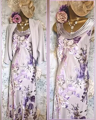 Jacques Vert White Lilac Floral Dress Jacket Mother Wedding Ascot Outfit 18 20 • £99