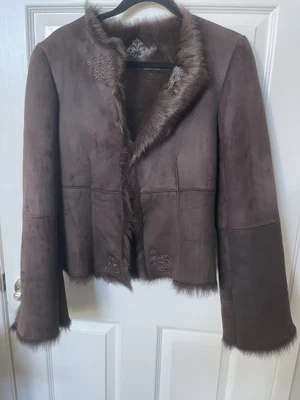 $125 • Buy VAKKO New York Brown Spanish Lamb Leather Shearling Stitch Accent Coat Size Sm