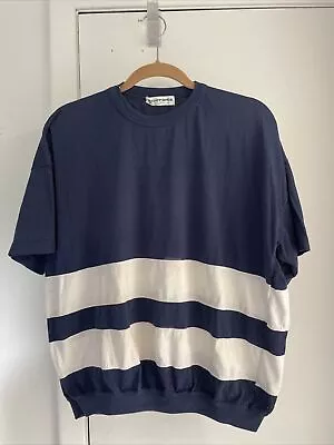 Currants By Jeri-Jo Woman’s Navy Blue With White Stripes Short Sleeve Tee Shirt • £4.74