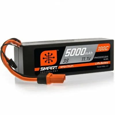 Spektrum 5000mAh 3S 11.1V 100C Smart LiPo Hardcase IC5 • £114.31