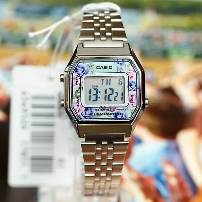 Casio LA680WA-2C Ladies Silver FLORAL Digital Watch Steel Band Retro Vintage • $32.95
