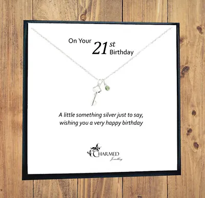 Charmed Jewellery Personalised 21st Birthday Gift Key Birthstone Necklace • £24.99