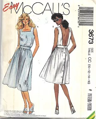 McCall's #3673 MISSES'  DRESS OPEN BACK  Sewing Pattern Uncut  10-16 • $8