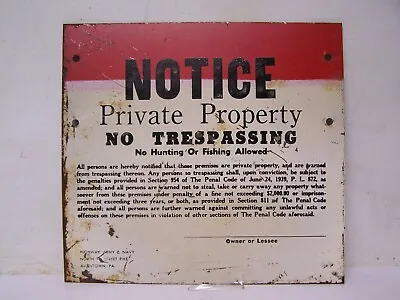 Vintage Private Property No Trespassing 1939 Metal Sign ARMY NAVY ALLENTOWN PA • $89.99