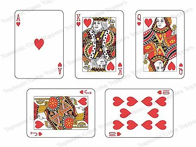 5 Full Size 3.5x2.5  Playing Cards Royal Flush Hearts Edible Icing Cake Toppers • £4.65