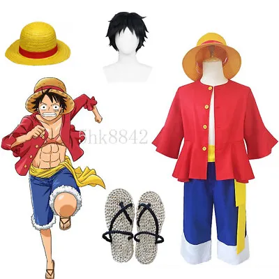Adult Kids Cosplay ONE PIECE Monkey·D·Luffy Costume Hat Party Halloween Dress Up • $28.66