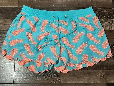 LILLY PULITZER Sz Sm BayBreeze Embroidered Pineapple Shorts Seaside Aqua Scallop • $14