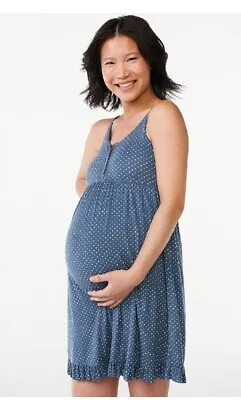 Maternity Chemise Night Gown Blue/White Polka Dots L/XL • $10