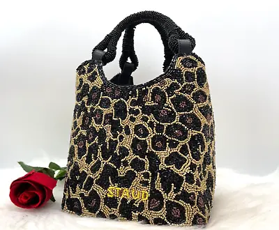 AUTH NWT Staud Women’s Cote Animal Print Beaded Top Handle Bag In LEOPARD • $259.99