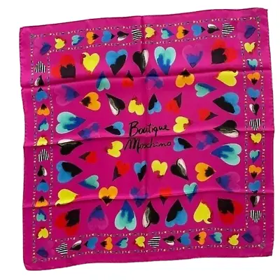 MOSCHINO Boutique 100% Silk Square Scarf Pink/Multi-Color Heart Print Italy NWT • $59