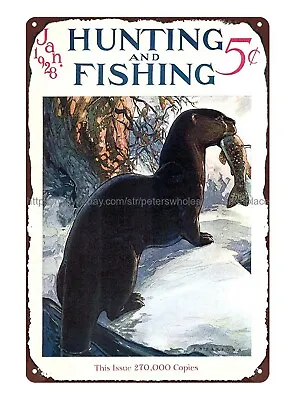 Garage Wall Art Hunting And Fishing 1928 Magazine Cover Metal Tin Sign • $18.99