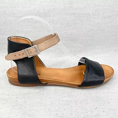 Miz Mooz Shoes Womens 8 Alanis Sandals Cream Black Leather Strappy Flat Comfort • $34.95