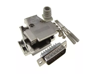 DB15 Male D-Sub Connector W/ Two Piece Backshells Hoods Metal • $5.85