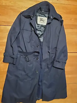 Classic Burberry Mens Raincoat 56 Blue Coal Detachable Wool/Cashmere Lining-Mint • $740