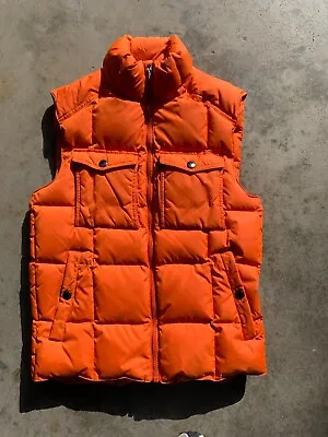 VINTAGE Lands End Canvas Puffer Vest Orange Goose Down Insulated Adult S • $24.95