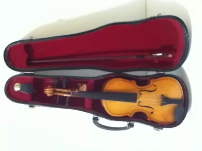 Vintage 9  Minature Wood Violin With 10.5  Bow With Black Carrying Case 11.5  • $10.99