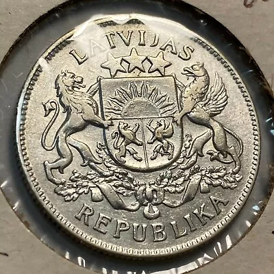 1926 Latvia Silver 2 Lati Nice White Borderline Unc. KM-8 Beauty CHN • $34.99