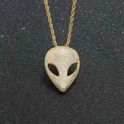 Men's 1.40Ct Round Cut Real Moissanite Alien Mask Pendant 14K Yellow Gold Plated • $159.99