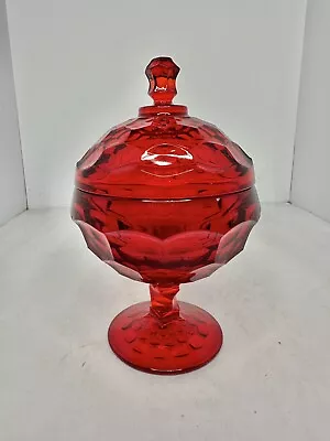 Vintage MCM Viking Glass Ruby Pedestal Georgian Lidded Candy Dish Epic Stunning • $44.99