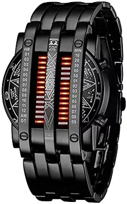 Binary Matrix Blue LED Digital Watch Mens Classic Creative Fashion Black Plat... • $34.44