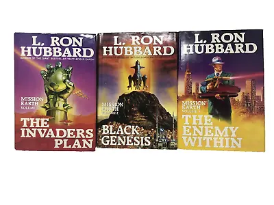 L. Ron Hubbard Hardcover Mission Earth Books Dustcover Volumes 1 2 3 LOT OF 3 • $13.69