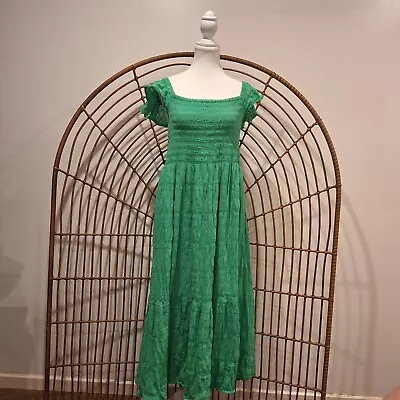 Decjuba AU 14 Tiered Green Maxi Dress Cotton Boho Bohemian Hippie Resort Cruise • $25