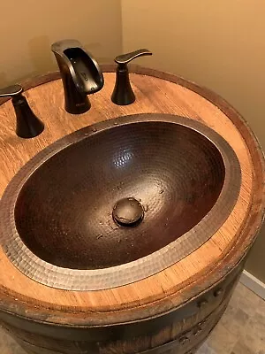 16  Oval Rustic Copper Bathroom Sink With Pop Up Drain Perfect For Small Spaces • $169.95