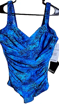 NEW MIRACLESUIT Bella Blue One Piece Swimsuit Bathing Suit Size 18 Plus Shimmer • $84.99