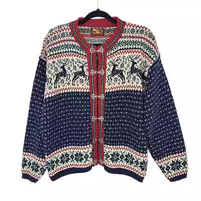 Alps Vintage Fair Isle Cardigan Sweater 100% Wool Red Blue Women's Size L Large • $45