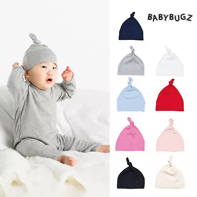 Babybugz Baby Hat BZ15 Plain One Knot Warm Cotton Beanie Boys Girls Toddler Cap • £6.99