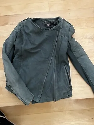 MUUBAA Grey-green Suede Leather Moto Jacket-4/36-nwt • $67.55