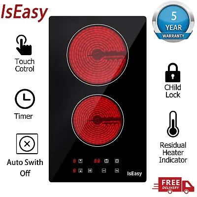 IsEasy Electric Ceramic Hob 51cm 2-Zone Built-in Touch Controls Child Lock Timer • £61.59