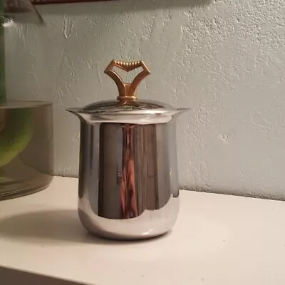 Mid Century Metal Covered Jar Atomic Sugar Dish Chrome Vintage Kitchen Serving  • $12