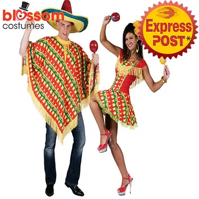 K682 Mexican Chilli Print Adult Western Couple Fancy Dress Mens Ladies Costume • £21.73