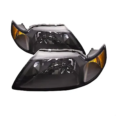 Headlights Black Pair Left Right Set Fits 99-04 Ford Mustang Svt Cobra-Gt-Jdm V6 • $62.54